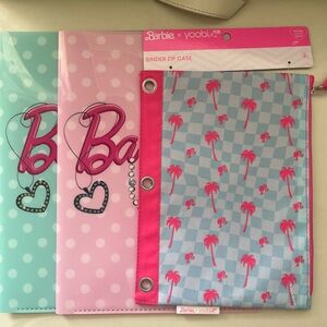Barbie binder pouch and 2 plastic 5 pocket file folder